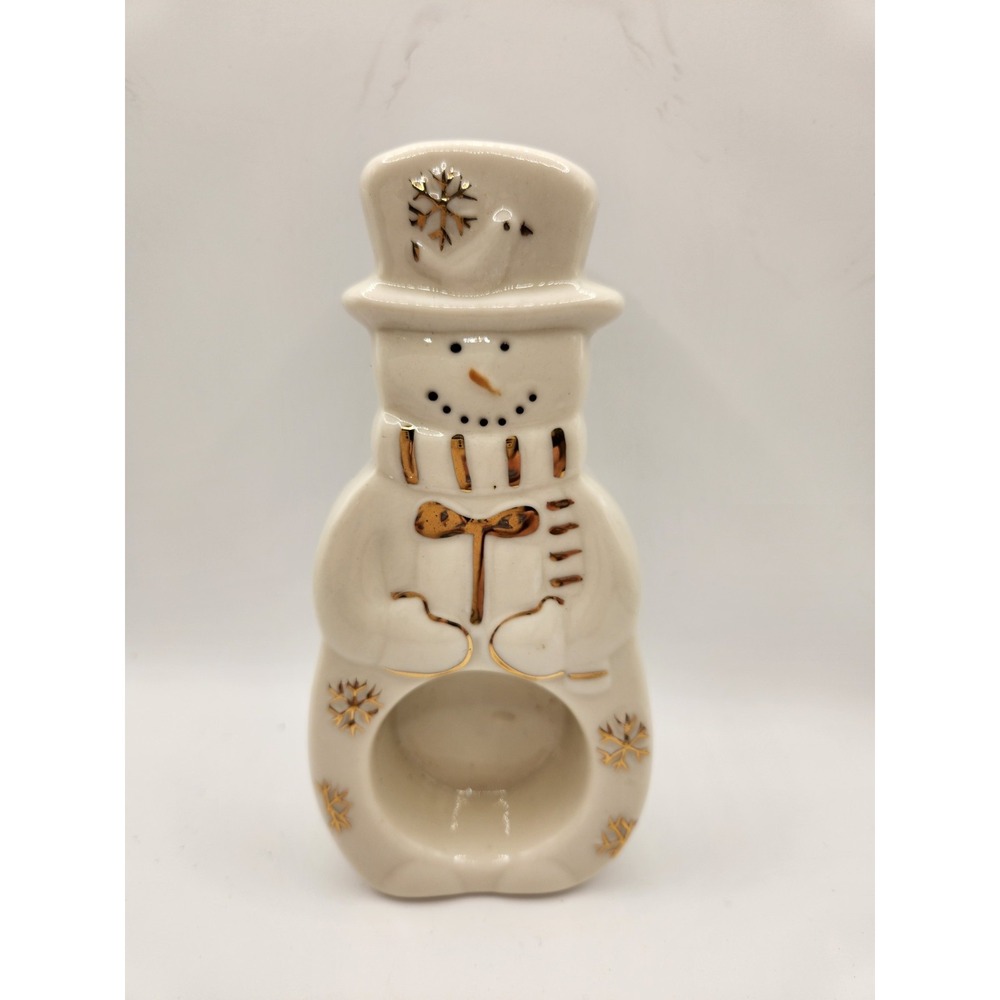 Mikasa Snowman Tealight Holder‎ Ivory White And Gold 5.5"